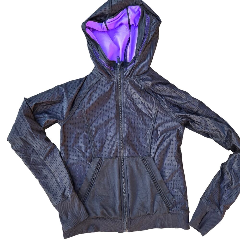 Ivivva girls sz 12 reversible purple black zip hooded jacket